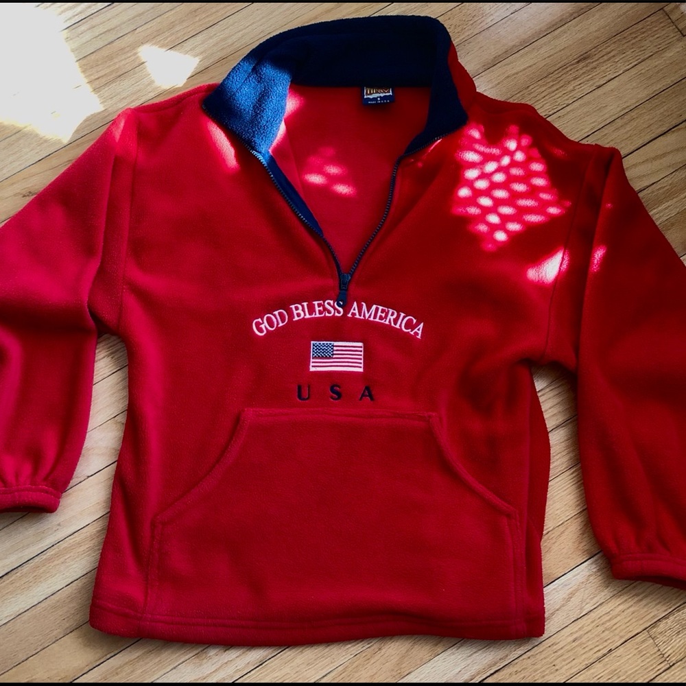 VINTAGE ‘God Bless America’ Quarter Zip Sweater
